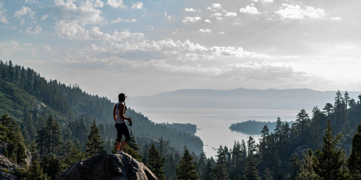 Woman hiking in Tahoe and staying healthy
